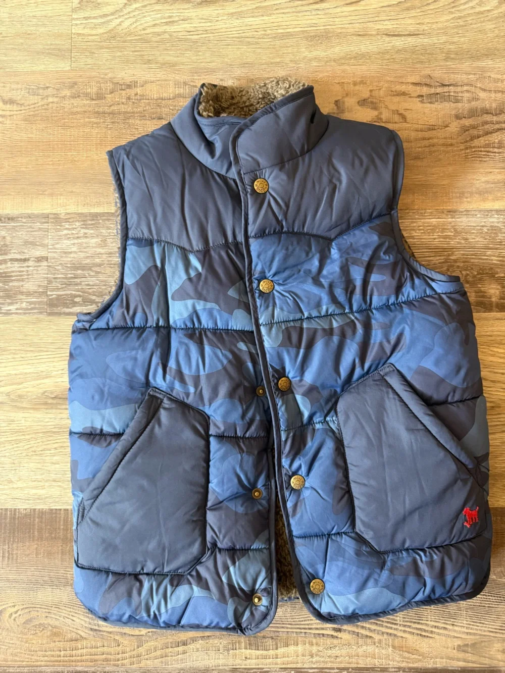 Mini Boden Boys Blue Camo Puffer Vest